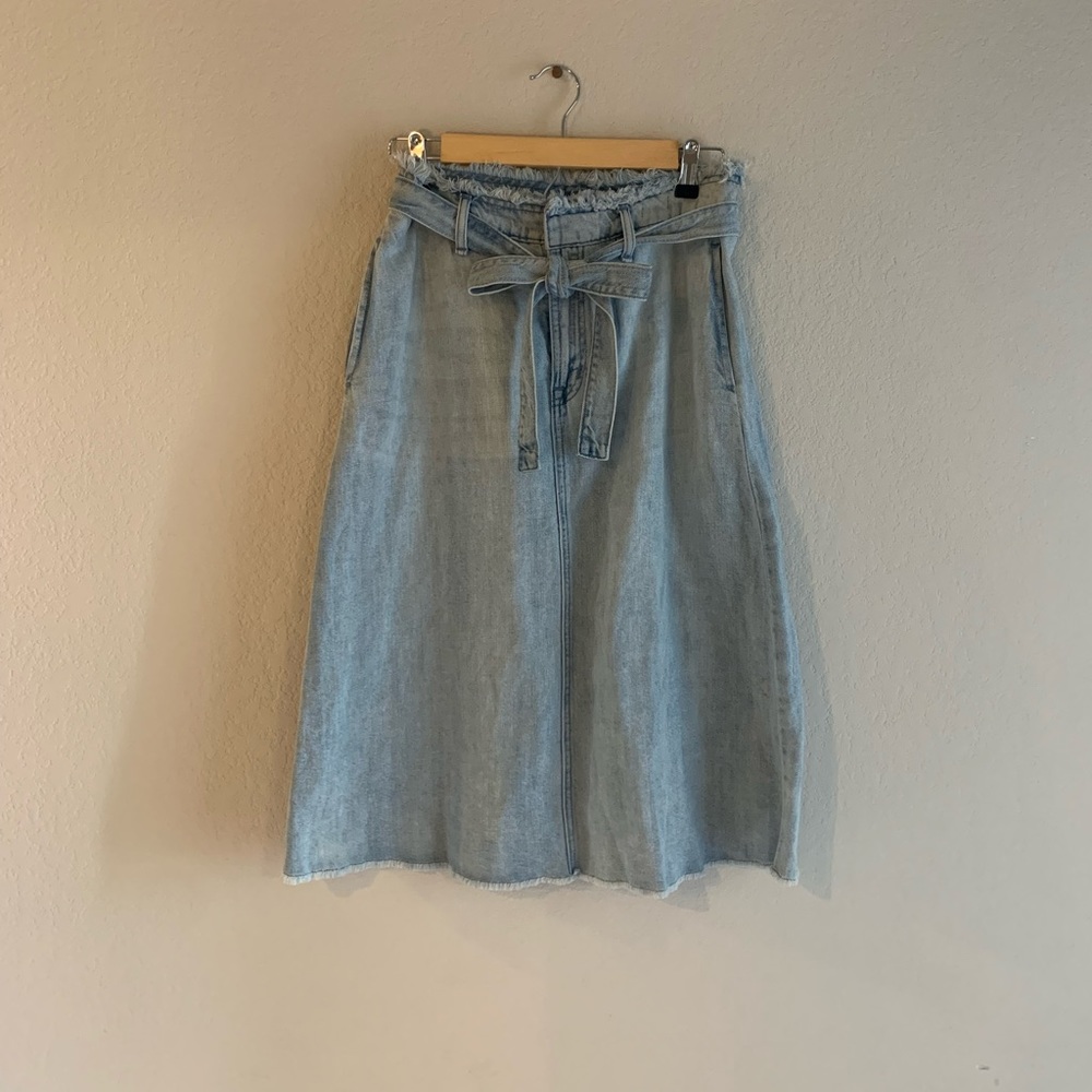 GAP denim midi skirt with tie belt